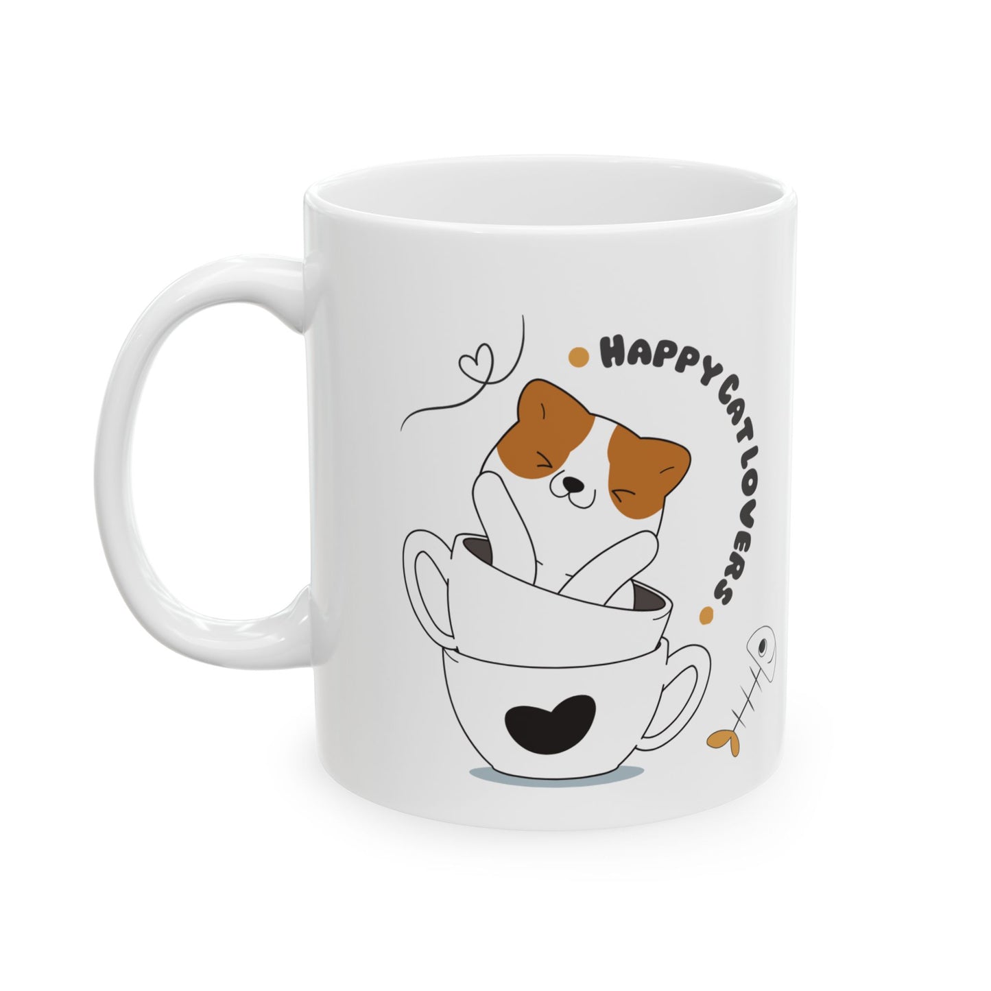 Happy Cat Lover Ceramic Mug - Perfect Gift for Cat Owners, Cute Pet Decor, Coffee Tea Cup, Animal Lover Kitchenware, Cat-Themed Drinkware