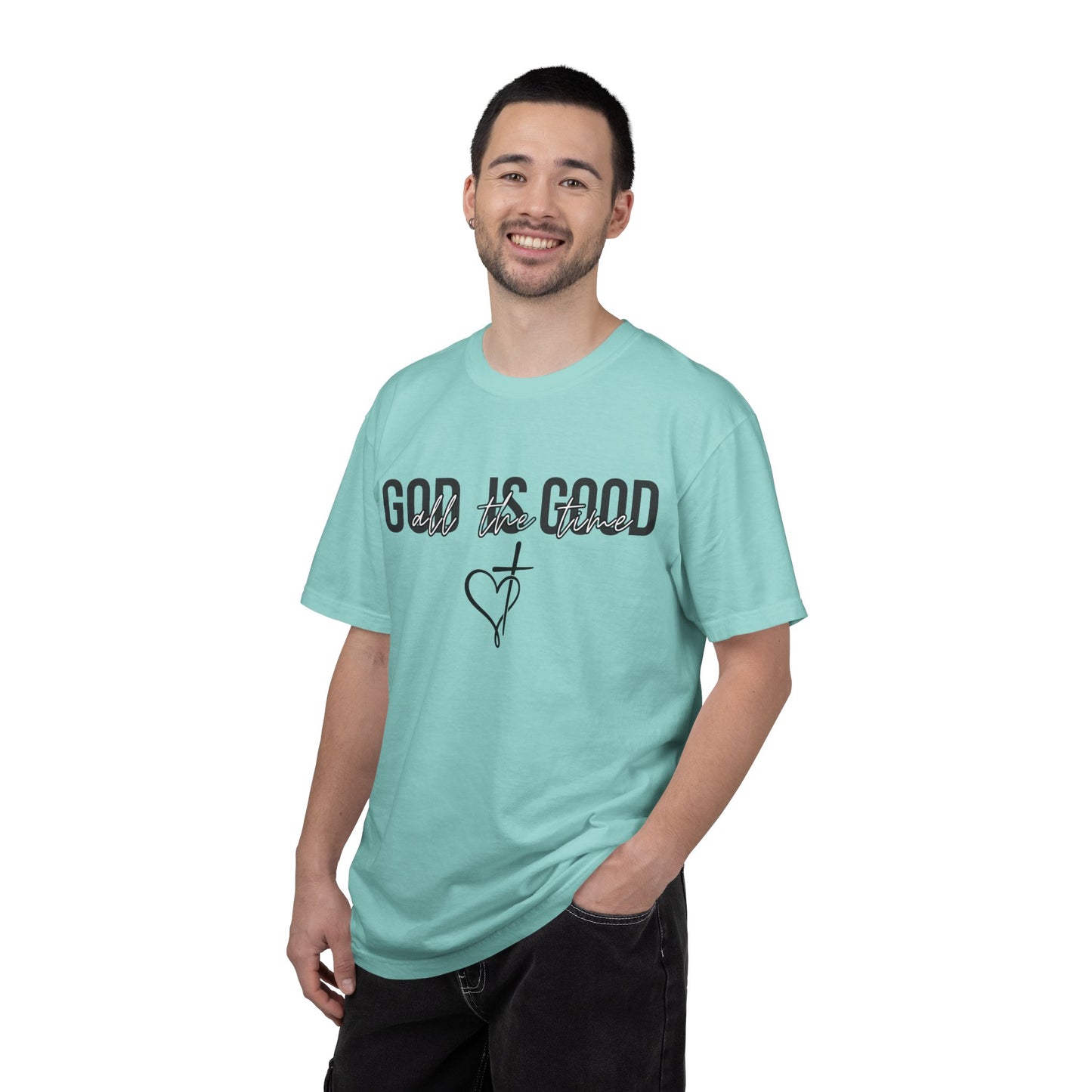 God Is Good T-Shirt — Faith Graphic Tee with Cross & Heart