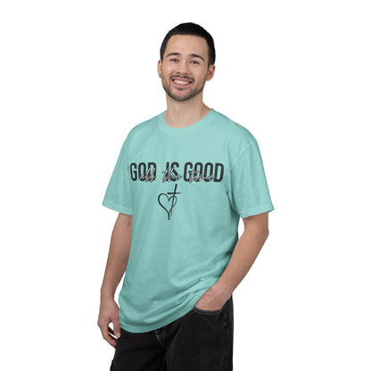 God Is Good T-Shirt — Faith Graphic Tee with Cross & Heart