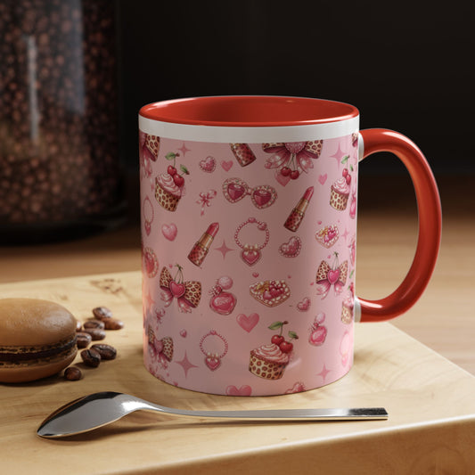 "Leopard Bow Mug with Cherries - Cute Pink Coffee Mug | Aesthetic Girly Mug | Animal Print Mug Gift"