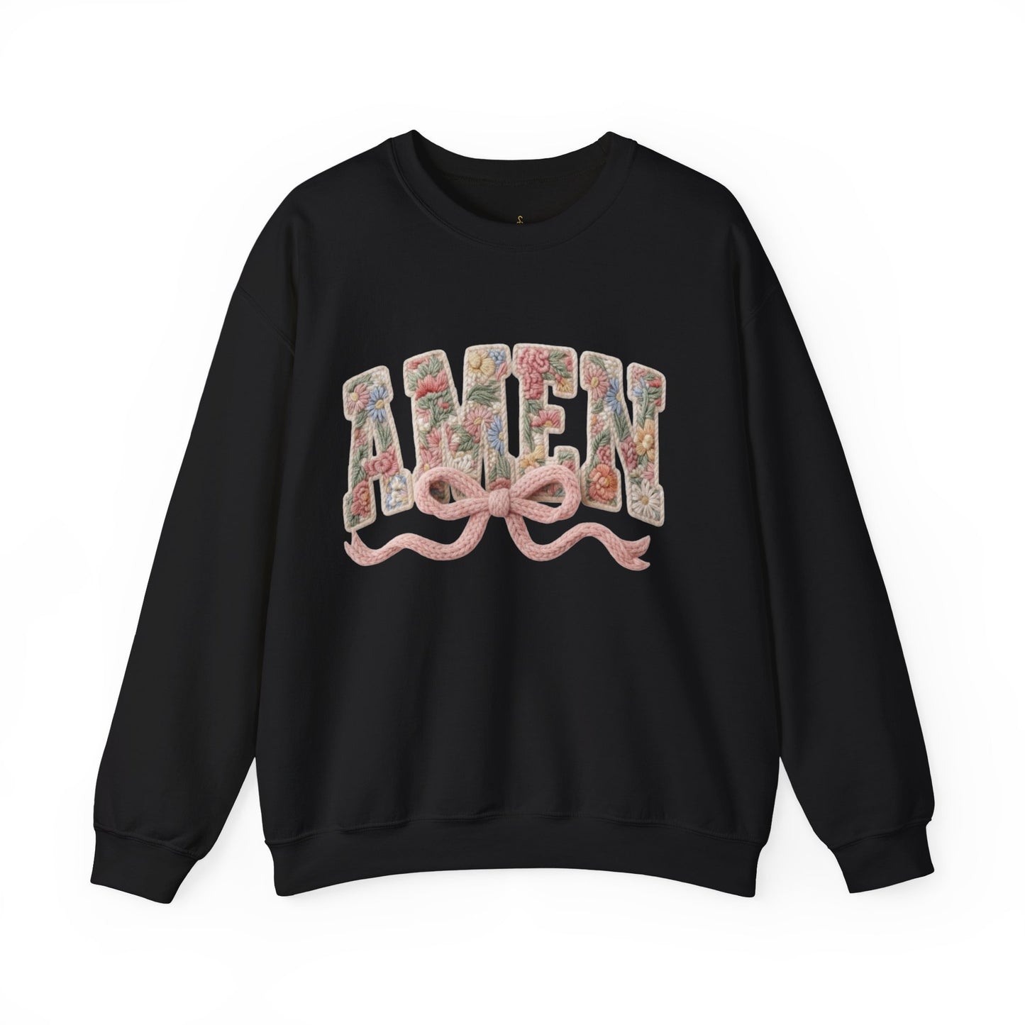 Coquette Amen faux yarn crochet sweatshirt