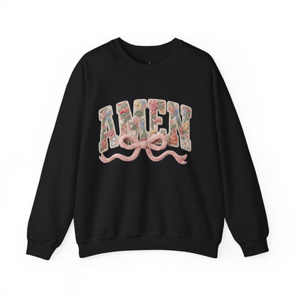 Coquette Amen faux yarn crochet sweatshirt