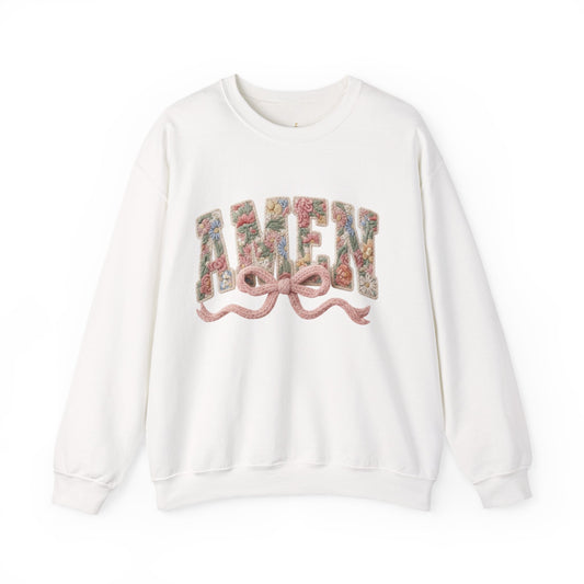 Coquette Amen faux yarn crochet sweatshirt