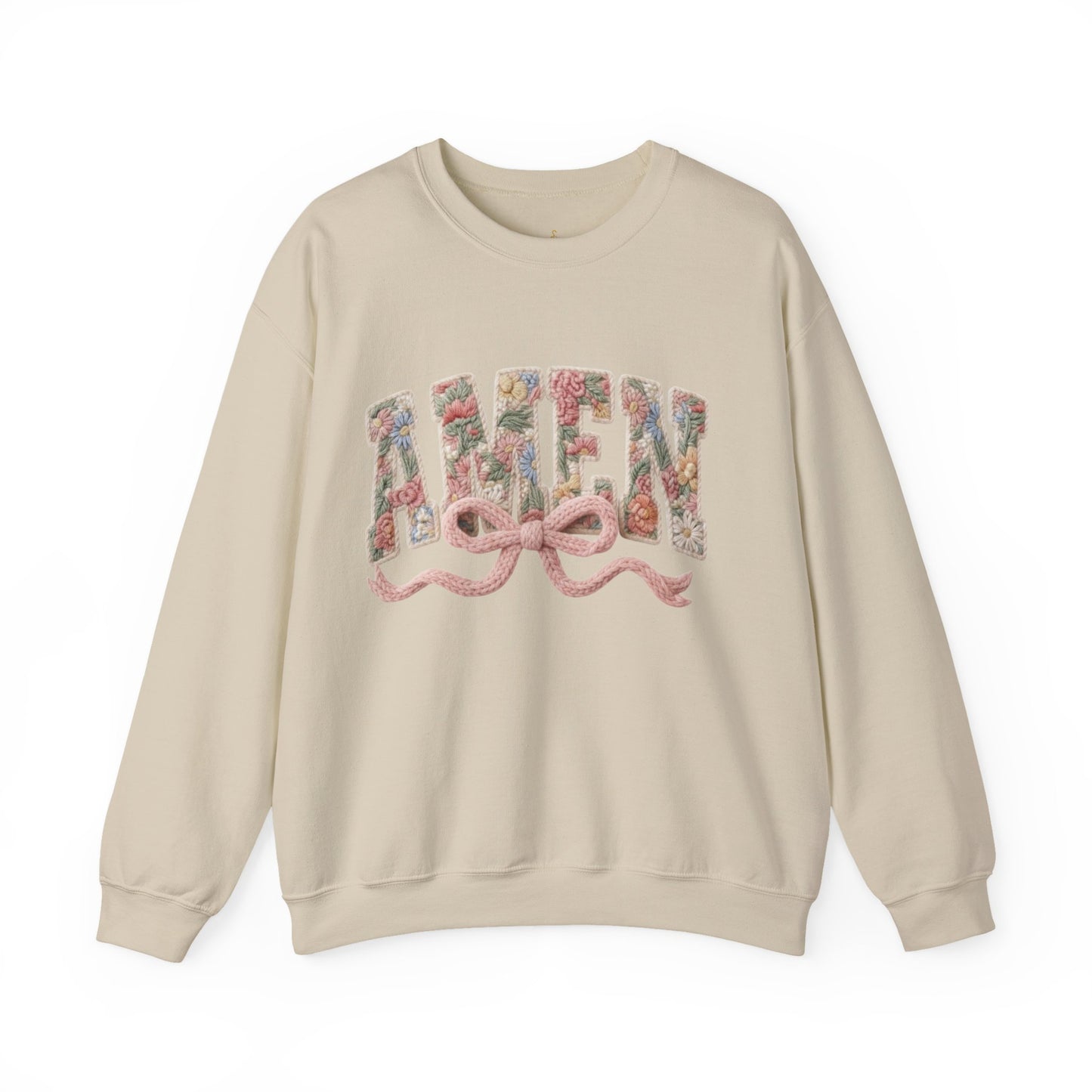 Coquette Amen faux yarn crochet sweatshirt