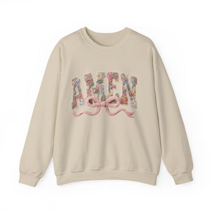 Coquette Amen faux yarn crochet sweatshirt