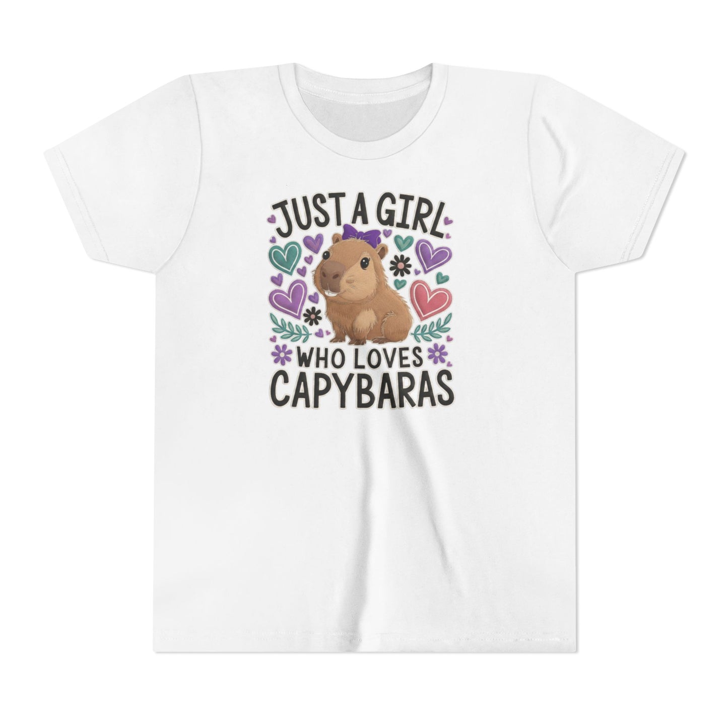 Youth Tee — “Just a Girl Who Loves Capybaras” Cute Capybara Graphic Shirt
