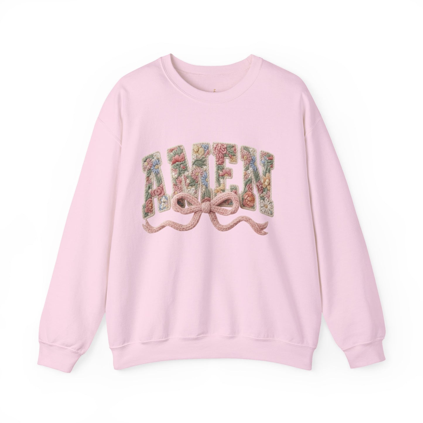 Coquette Amen faux yarn crochet sweatshirt