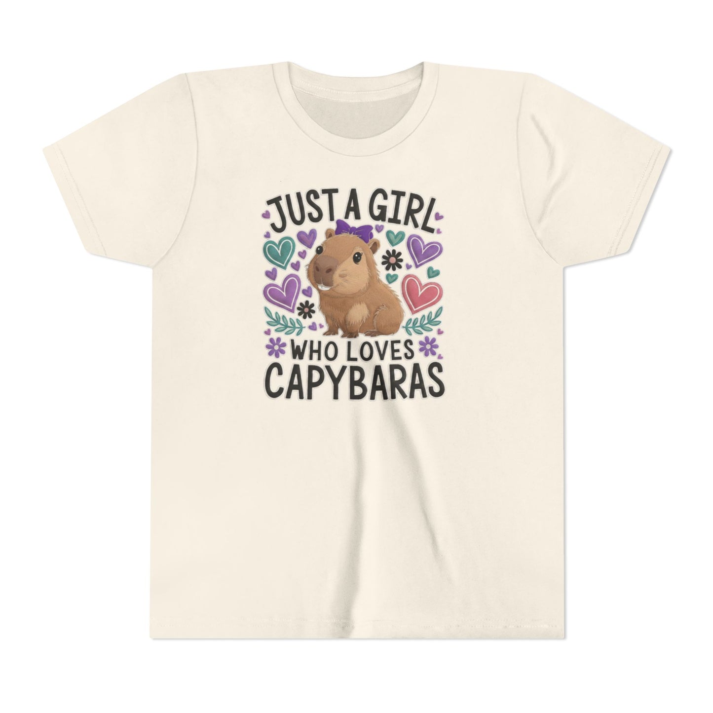 Youth Tee — “Just a Girl Who Loves Capybaras” Cute Capybara Graphic Shirt
