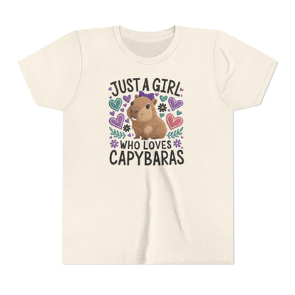 Youth Tee — “Just a Girl Who Loves Capybaras” Cute Capybara Graphic Shirt