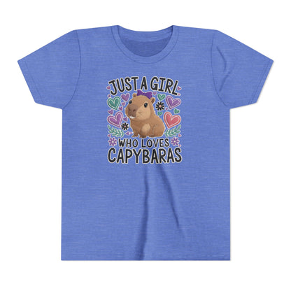Youth Tee — “Just a Girl Who Loves Capybaras” Cute Capybara Graphic Shirt