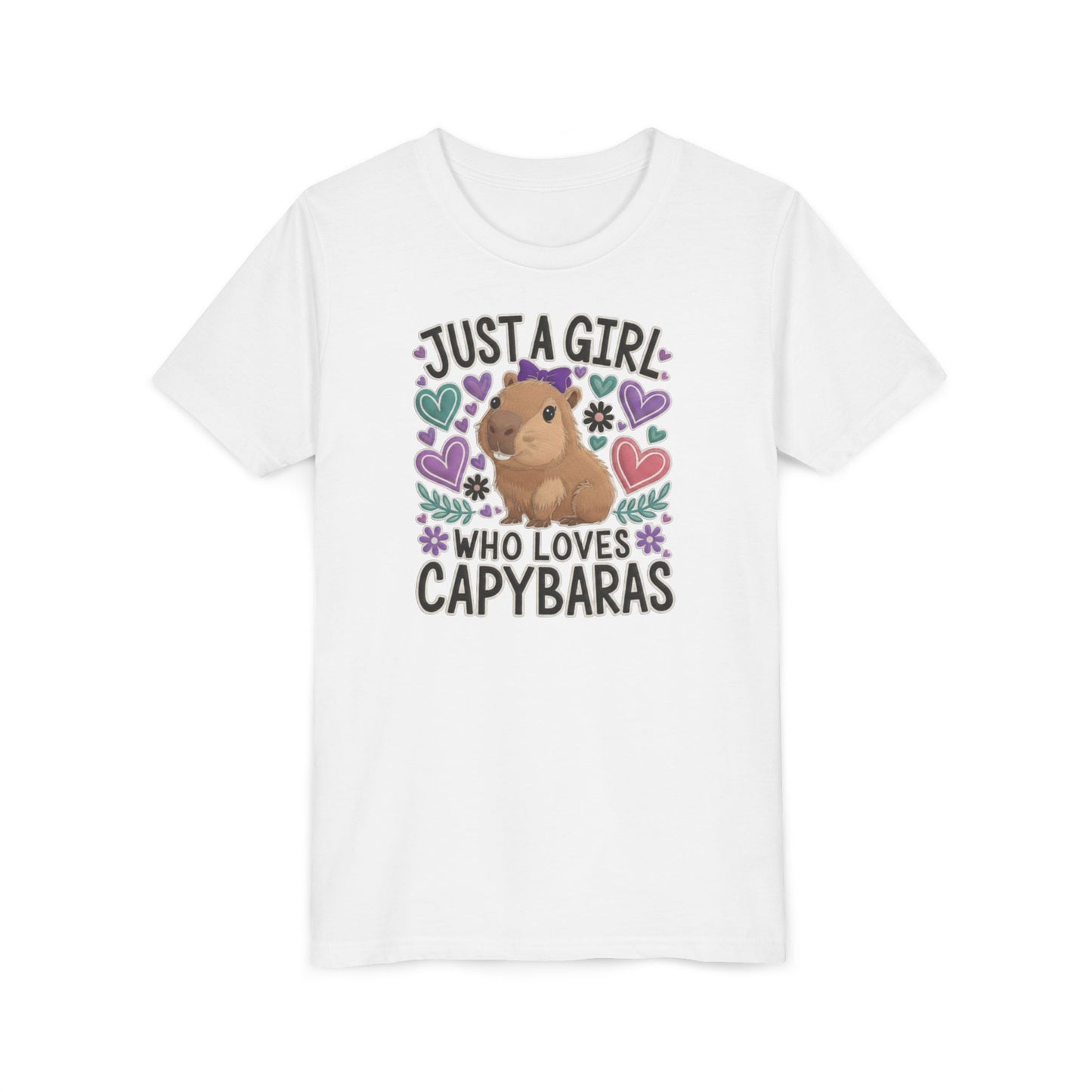 Youth Tee — “Just a Girl Who Loves Capybaras” Cute Capybara Graphic Shirt