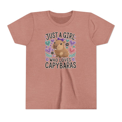 Youth Tee — “Just a Girl Who Loves Capybaras” Cute Capybara Graphic Shirt