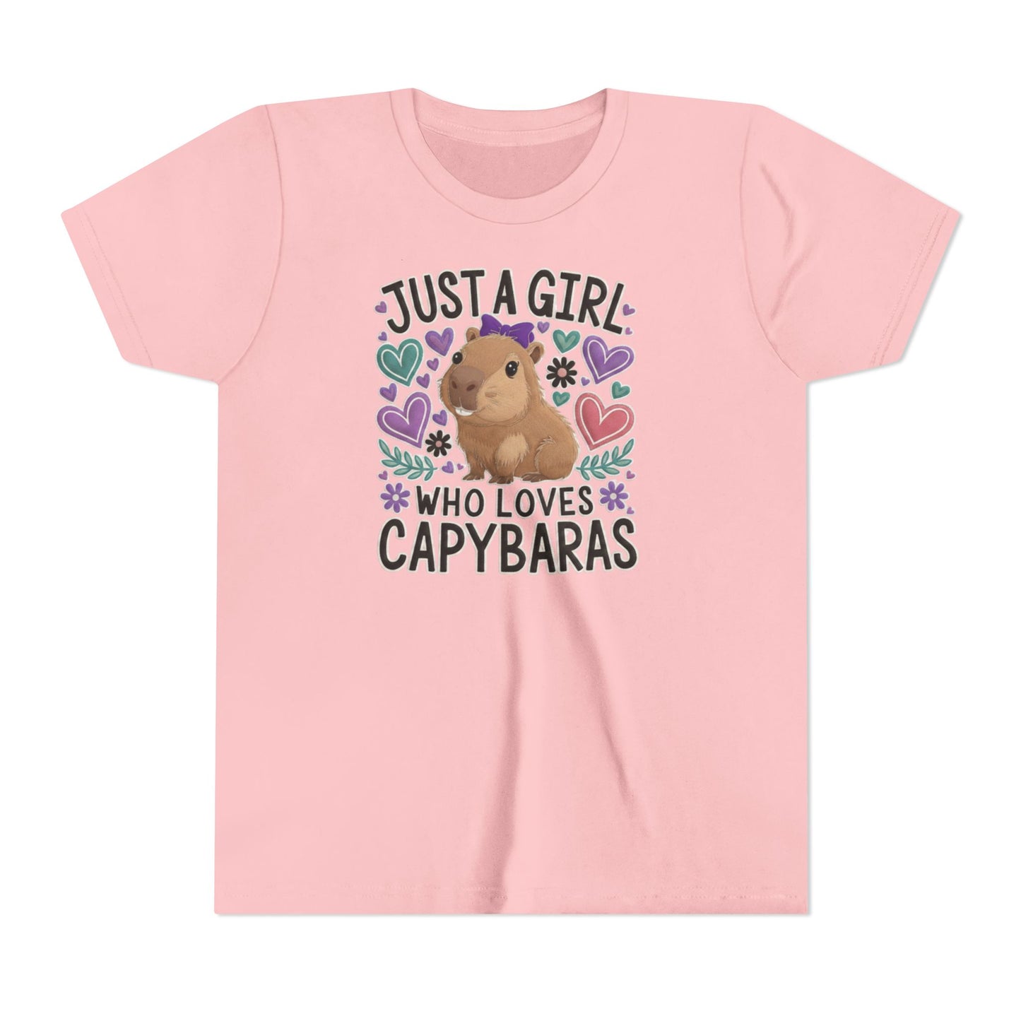 Youth Tee — “Just a Girl Who Loves Capybaras” Cute Capybara Graphic Shirt