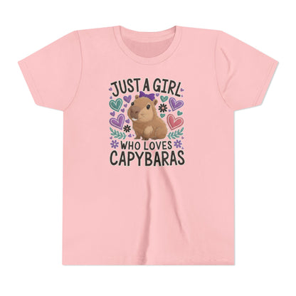 Youth Tee — “Just a Girl Who Loves Capybaras” Cute Capybara Graphic Shirt