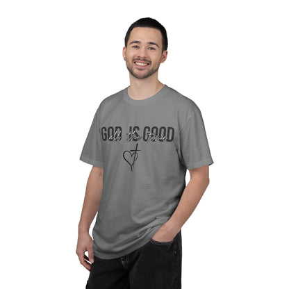 God Is Good T-Shirt — Faith Graphic Tee with Cross & Heart