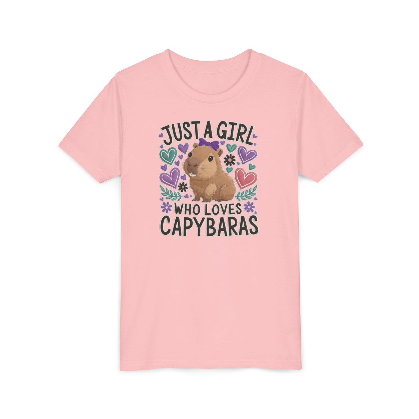 Youth Tee — “Just a Girl Who Loves Capybaras” Cute Capybara Graphic Shirt