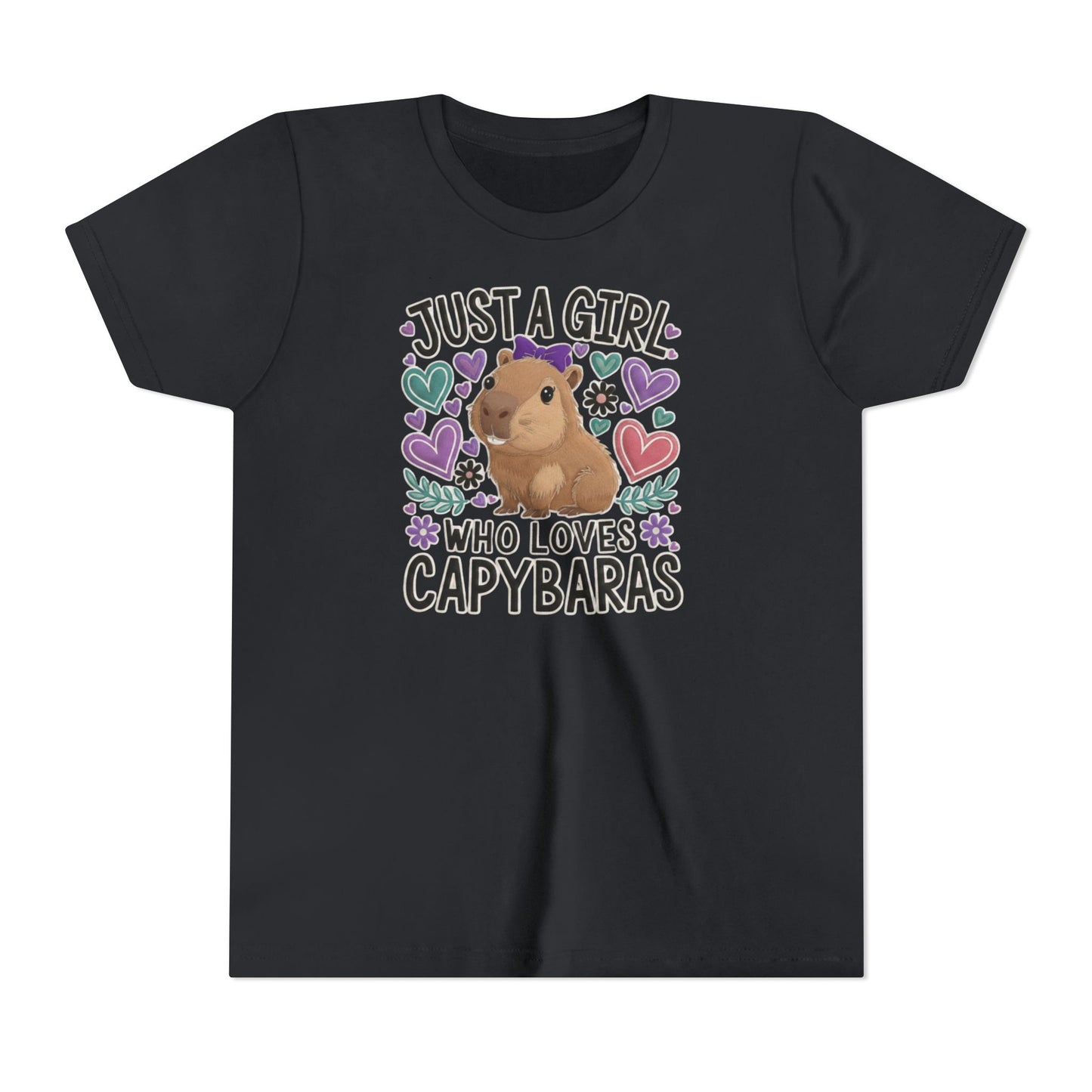 Youth Tee — “Just a Girl Who Loves Capybaras” Cute Capybara Graphic Shirt