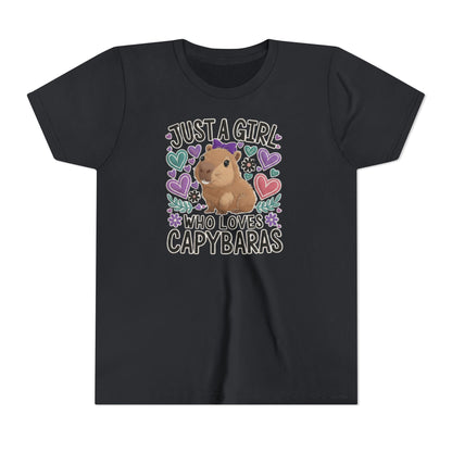 Youth Tee — “Just a Girl Who Loves Capybaras” Cute Capybara Graphic Shirt