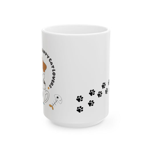 Happy Cat Lover Ceramic Mug - Perfect Gift for Cat Owners, Cute Pet Decor, Coffee Tea Cup, Animal Lover Kitchenware, Cat-Themed Drinkware