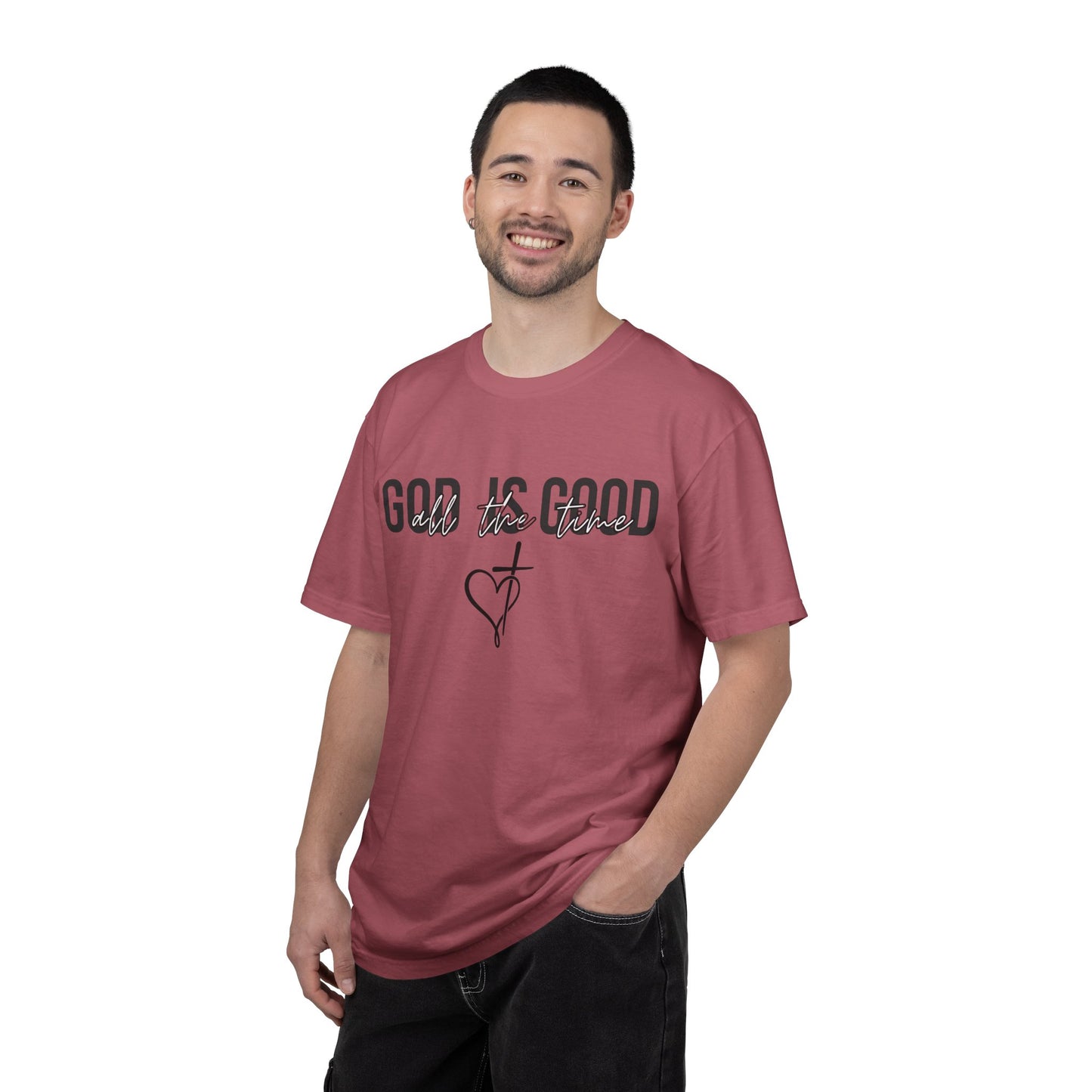 God Is Good T-Shirt — Faith Graphic Tee with Cross & Heart