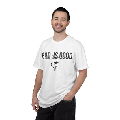 God Is Good T-Shirt — Faith Graphic Tee with Cross & Heart