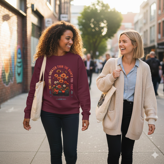 The Lord is Greater -  Inspirational Floral Crewneck Sweatshirt